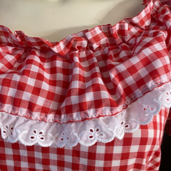 Vintage Gingham picnic red dress state fair women americana eyelet handmade 70s - Picture 8 of 9
